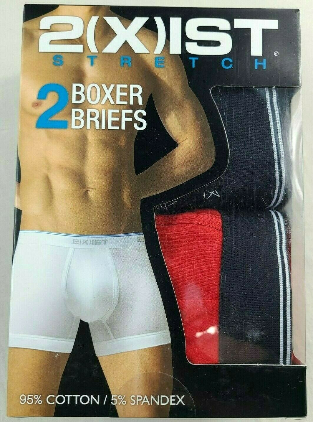 2(X)IST Men’s Boxer Briefs M or L 2 Pack Black Red Cotton Stretch Logo Waist New