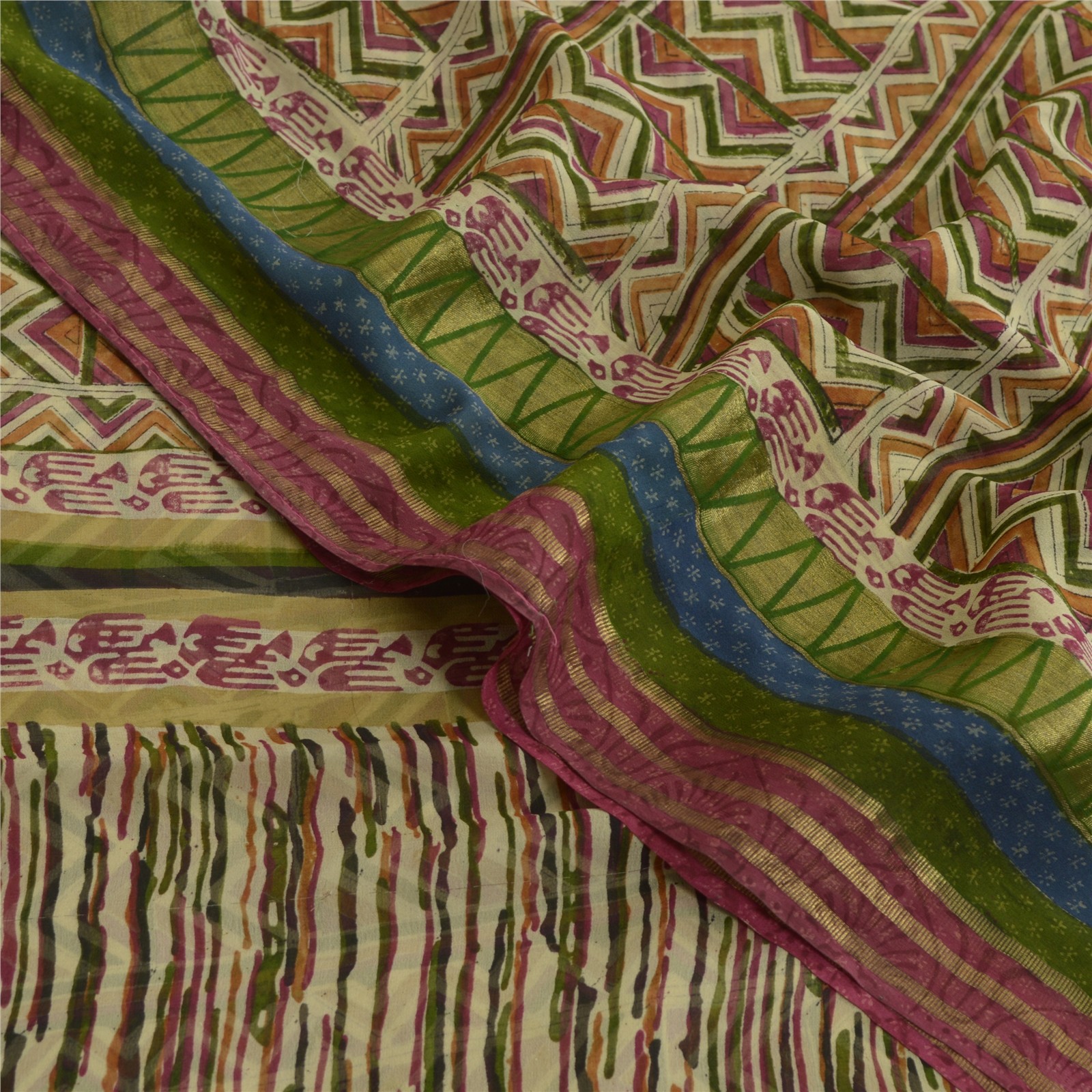 Sanskriti Vintage Indian Sari Pure Georgette Printed Fabric 5Yd Craft Sarees