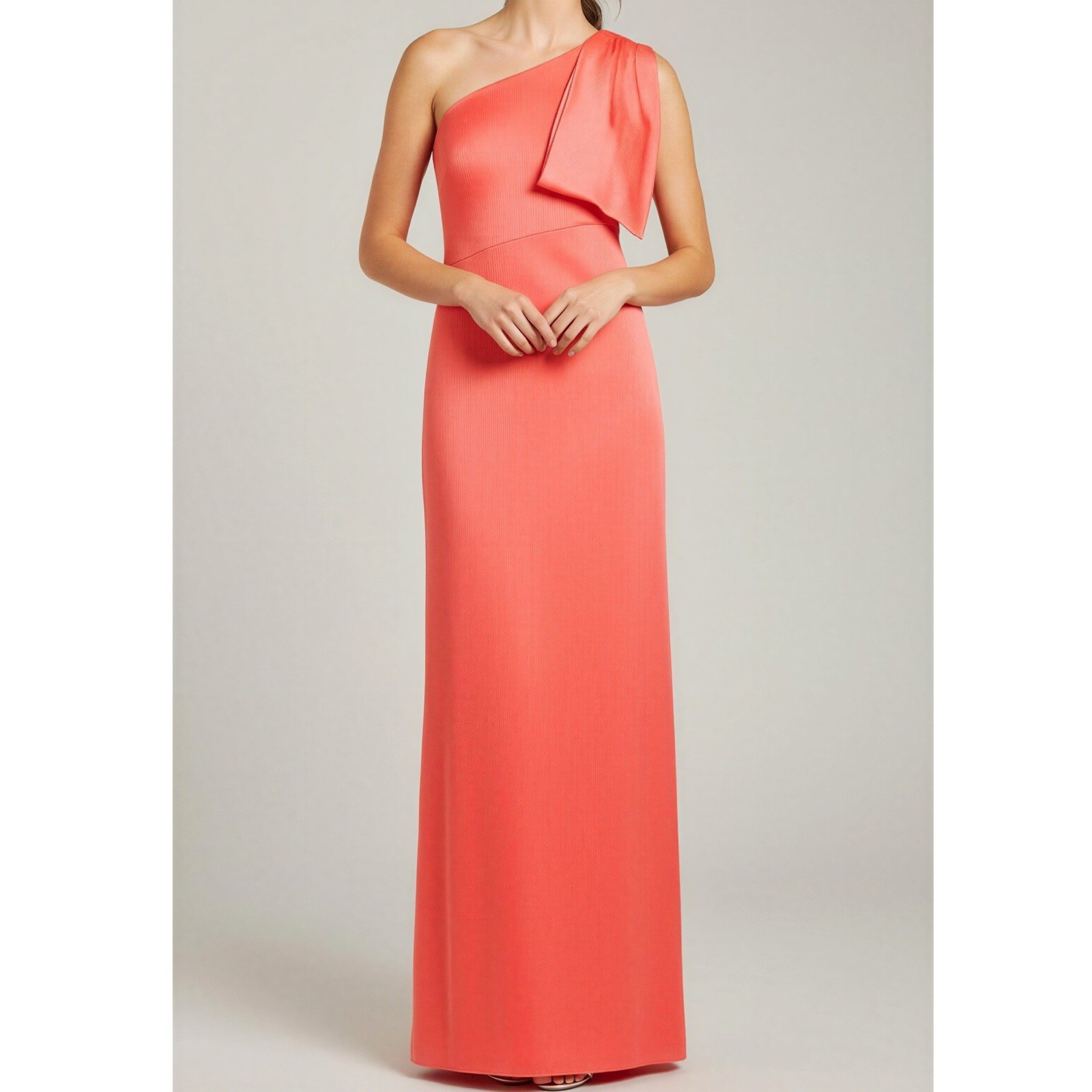 $285 NWT SACHIN & BABI Chelsea One Shoulder Bow Gown, Coral, 0 (US)