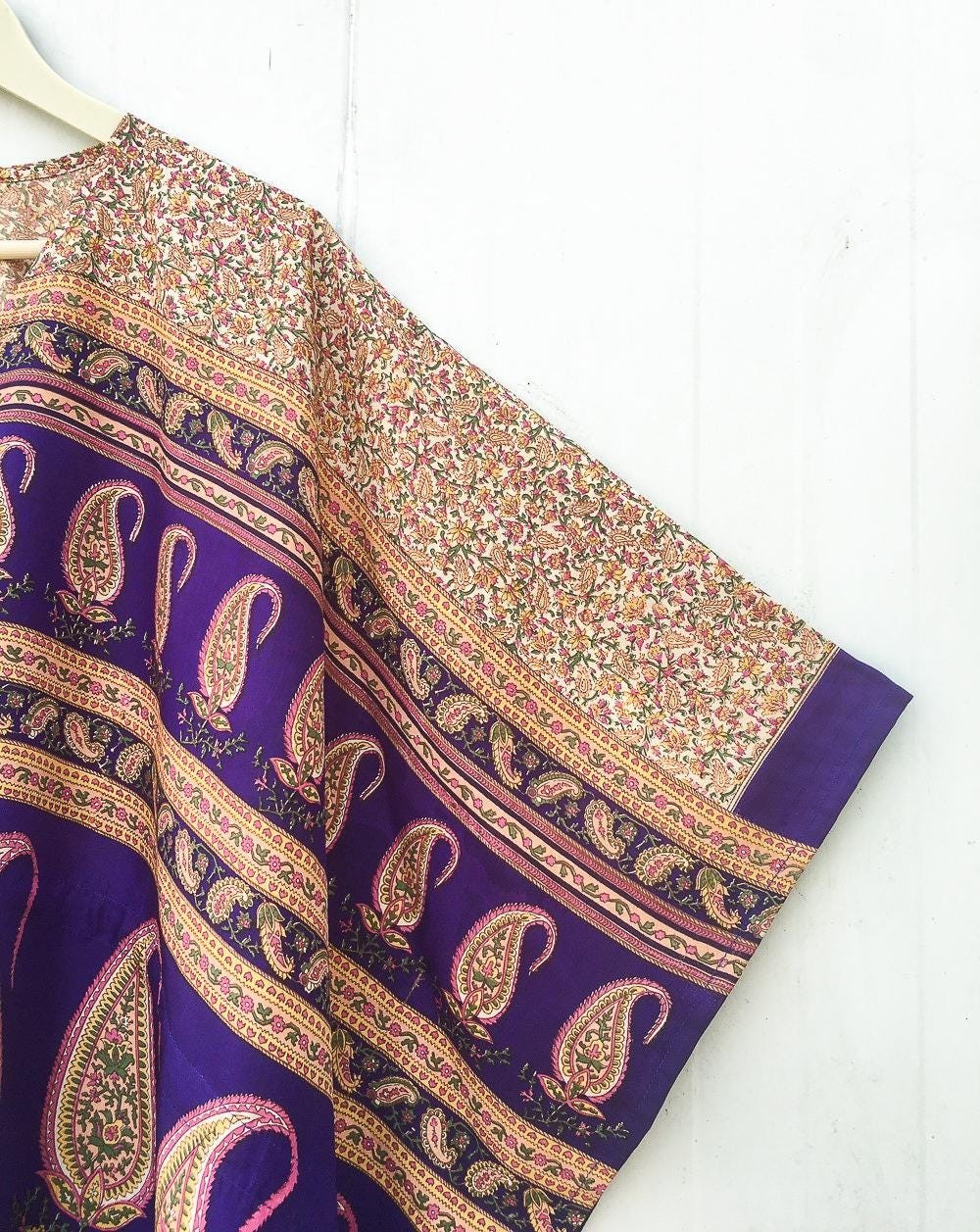 Pure Silk Short Kaftan / Handmade Tunic Top / Luxury Resort Wear KFNS1205