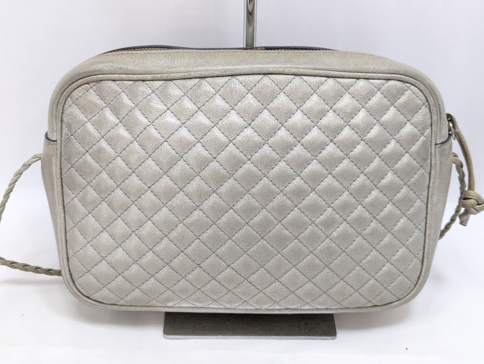 Gucci GG Marmont Sherry Line Quilted Leather Shoulder Bag Silver 541051 Auth