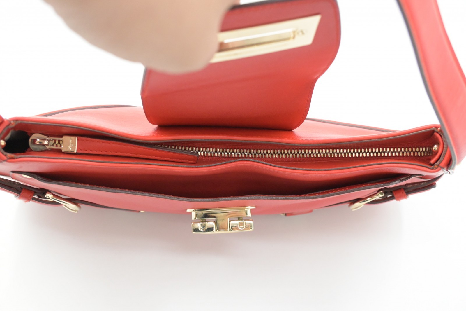 Authentic Ferragamo Gancini One Shoulder Bag, Red