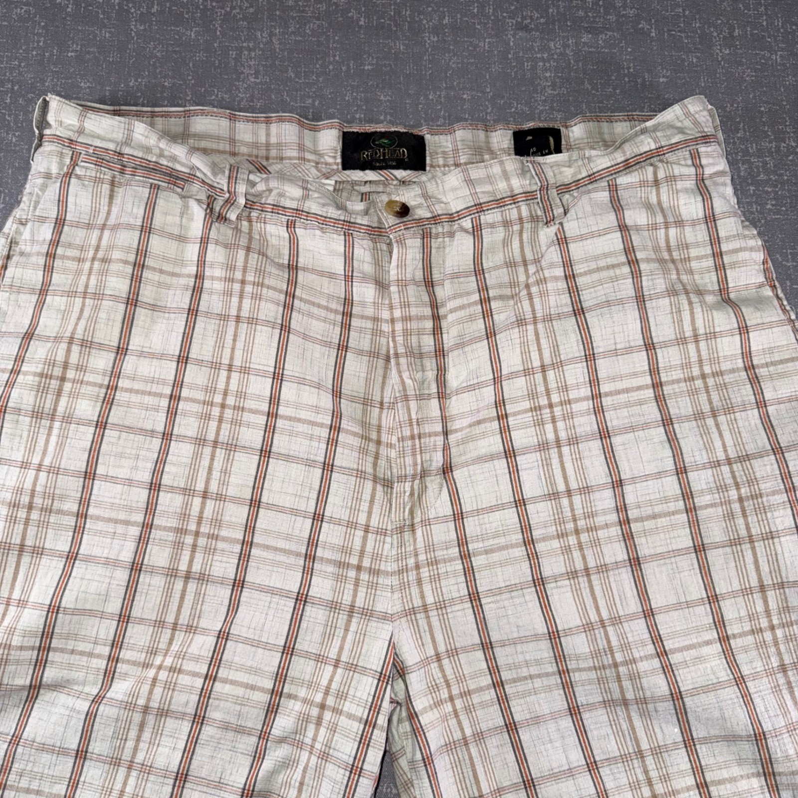RedHead Mens Plaid Flat Front Shorts Beige Brown Orange Size 40 Casual Outdoor