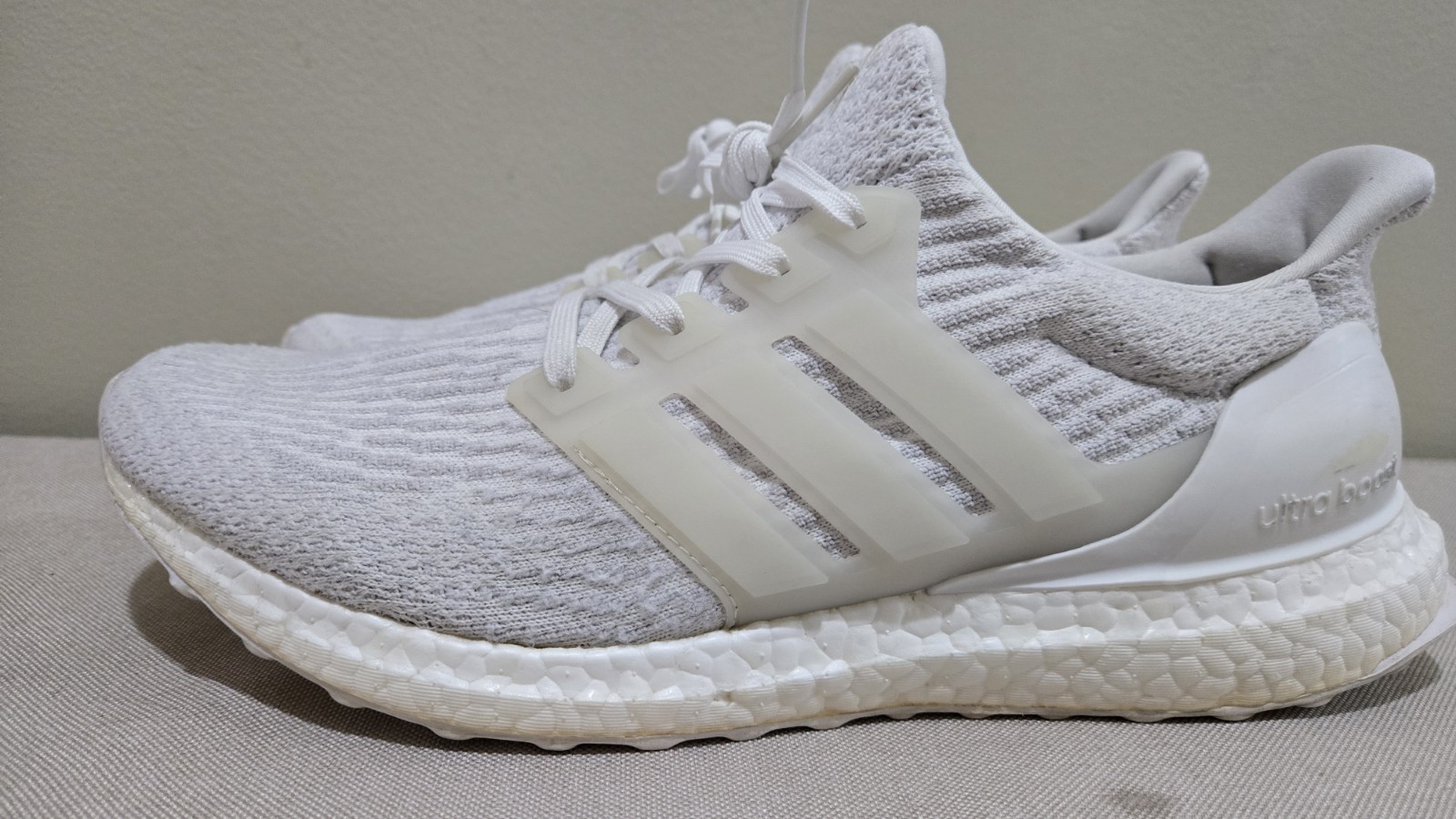 ADIDAS ULTRA BOOST 3.0 2017 TRIPLE WHITE GREY RUNNING SHOES MENS SZ 10.5 NICE!