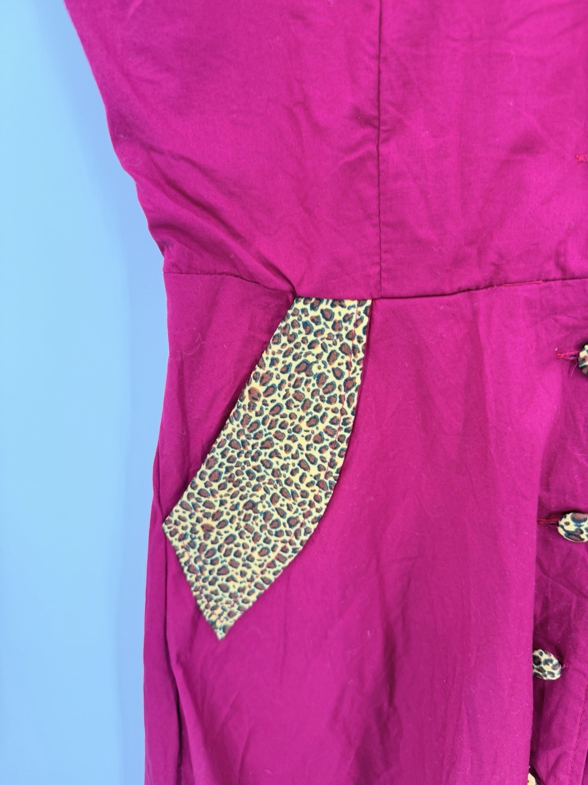 Lindy Bop Sz L Red Swing Dress Leopard Accents Cap Sleeve Retro 50s Rockabilly