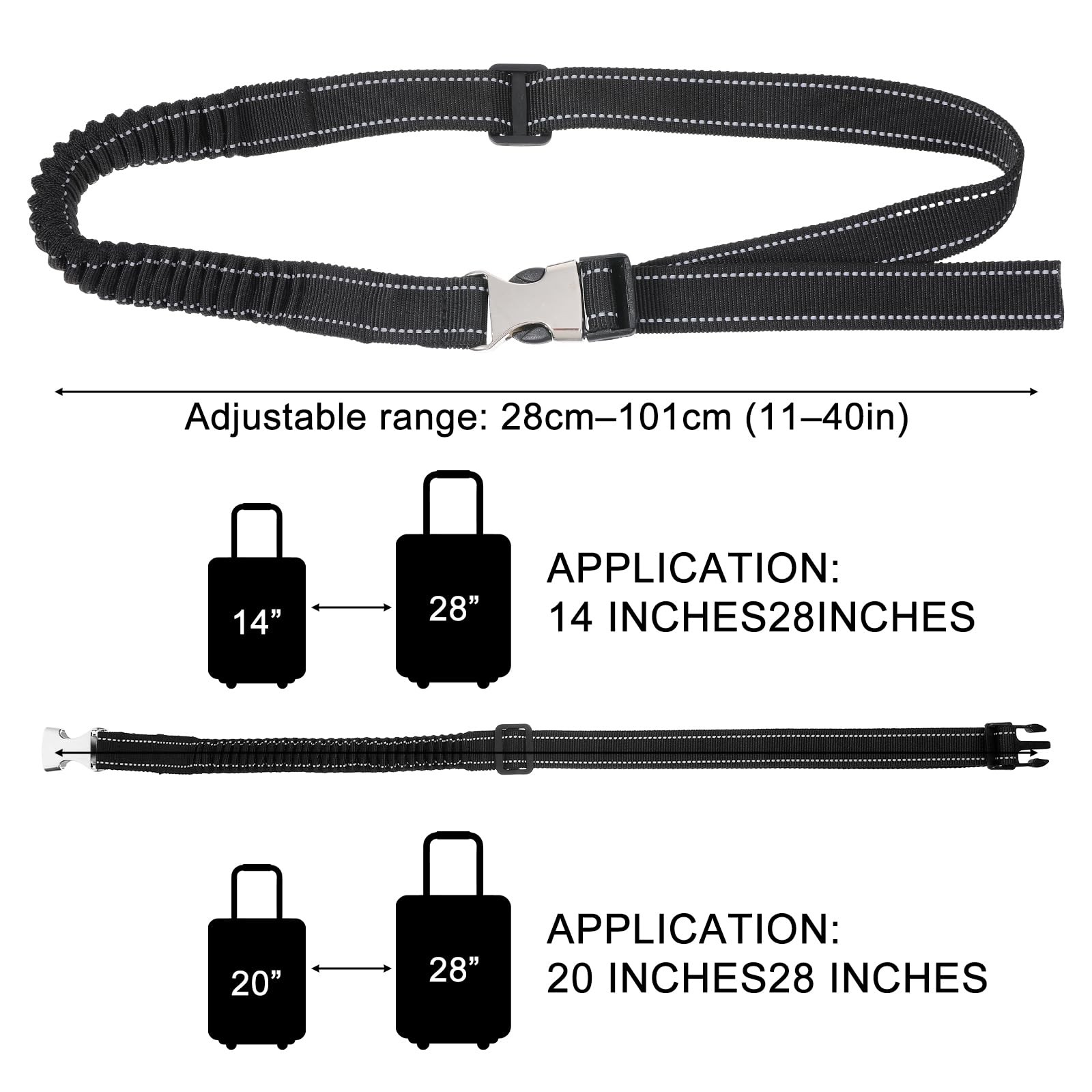 2Pc Luggage Connector Strap Add-A-Bag Metal Buckle Suitcase Belt Adjustable