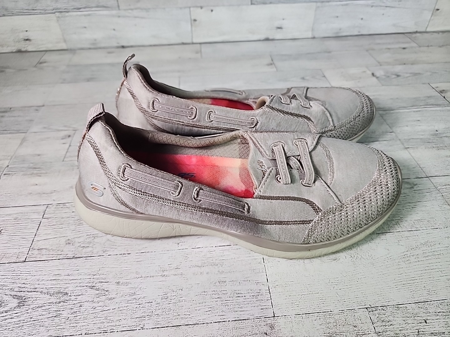 Skechers Womens 7.5 Microburst Topnotch Gray Slip On Flat Moc Boat Sneakers