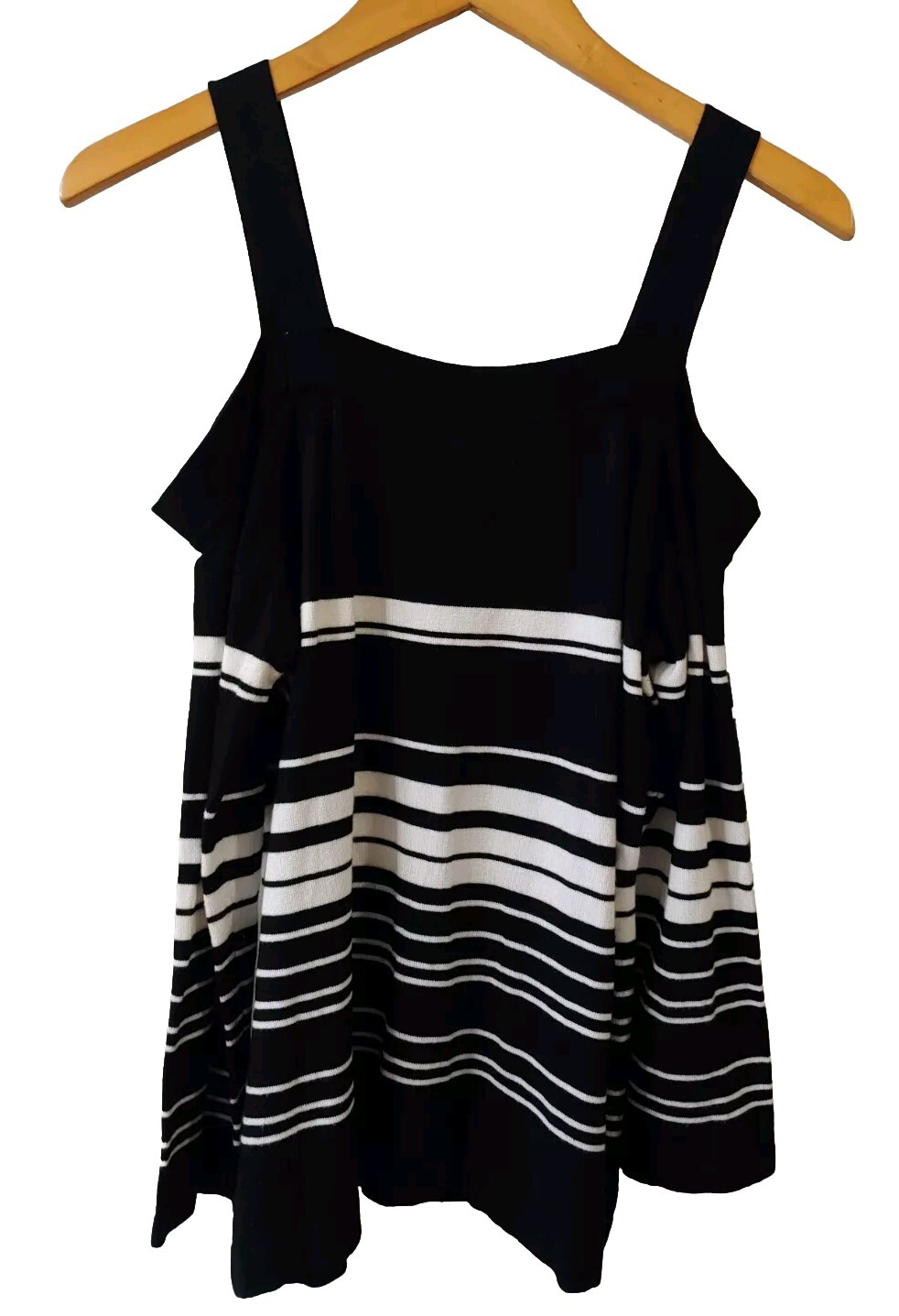 INC International Concepts Womens Top M Off Shoulder Embroidered Black Stripe