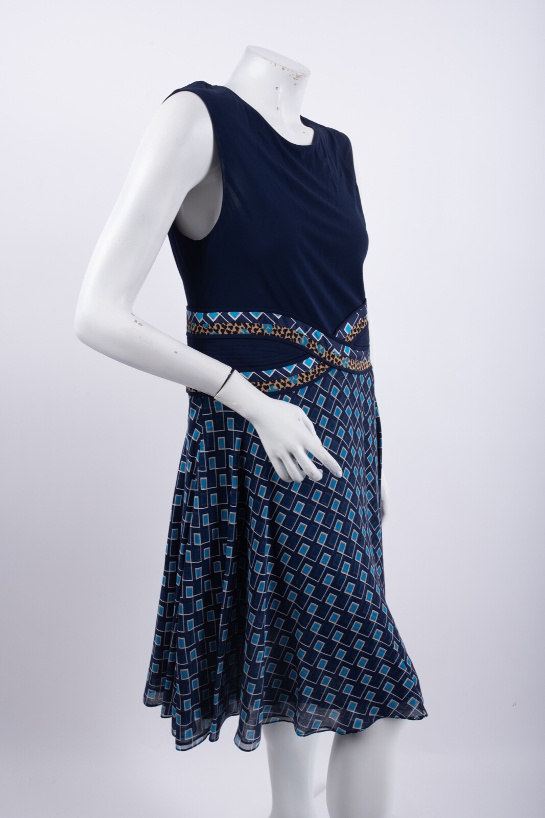 Diane Von Furstenberg DVF Womens A-line Dress Sz 6 Navy Blue Printed NWT
