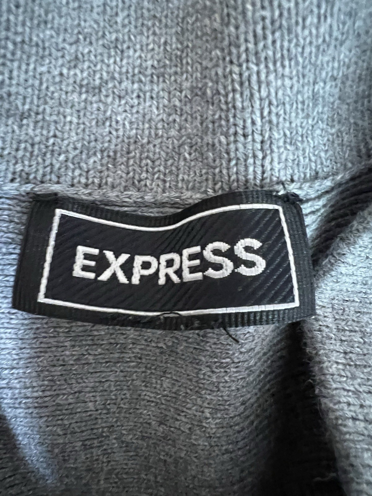Express Mens Gray Shawl Collar Sweater 100% Cotton Ribbed Knit Pullover