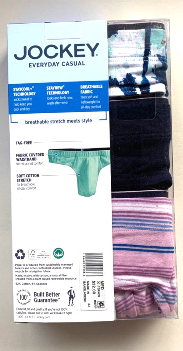 3 Pair Men’s Jockey Casual Cotton Stretch Thongs Size M (32-34″) $32 msrp