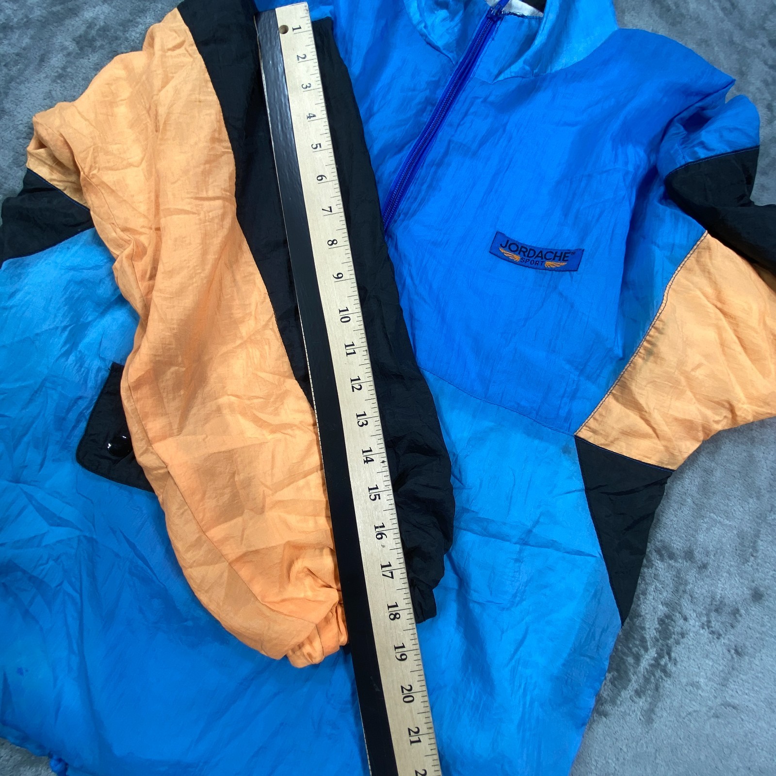 Jordache Jacket Mens L Blue Colorblock Retro USA 1/4 Zip Mock Neck Train Vintage