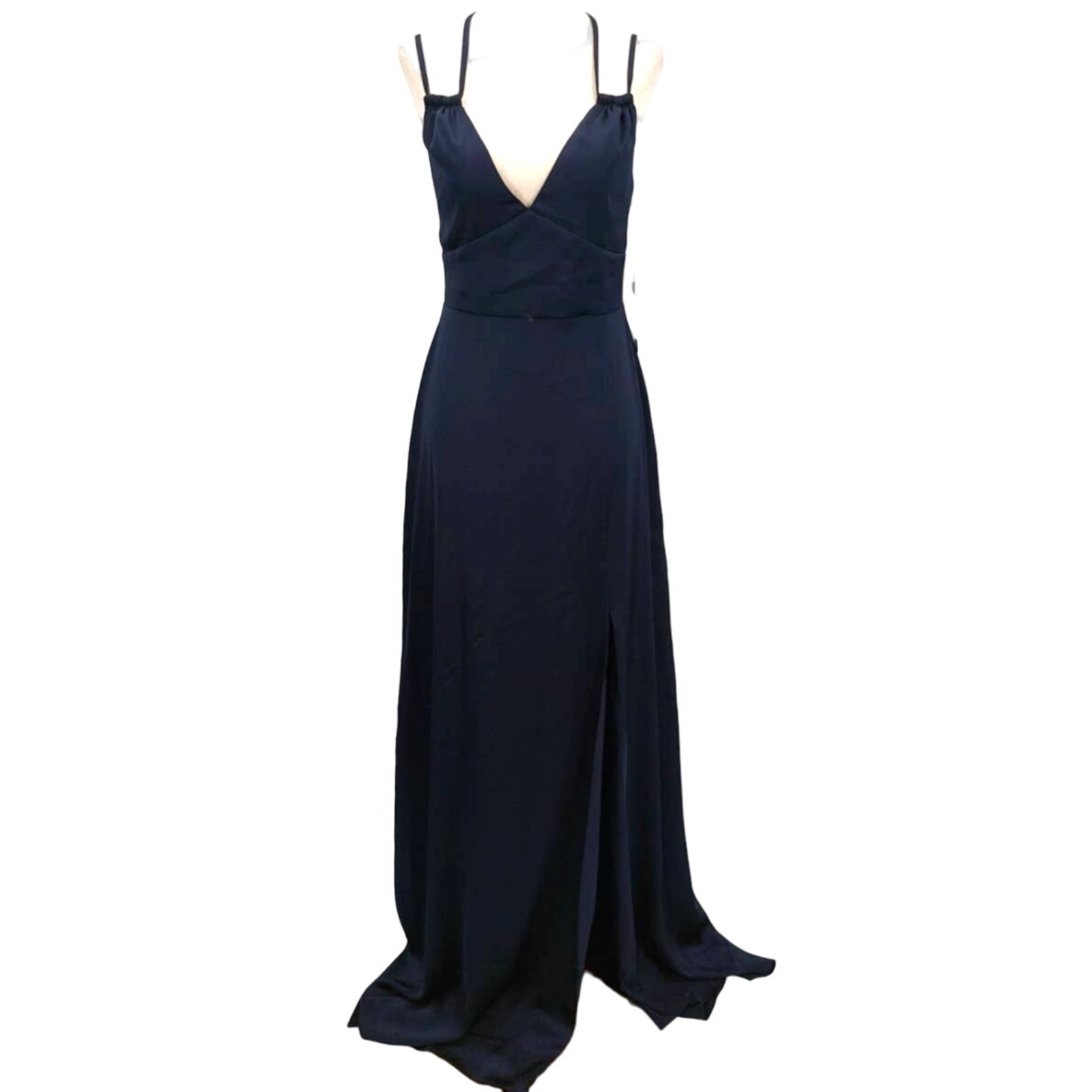AQUA sz 4 S navy blue backless satin Aline formal party maxi dress gown NWT 0b9