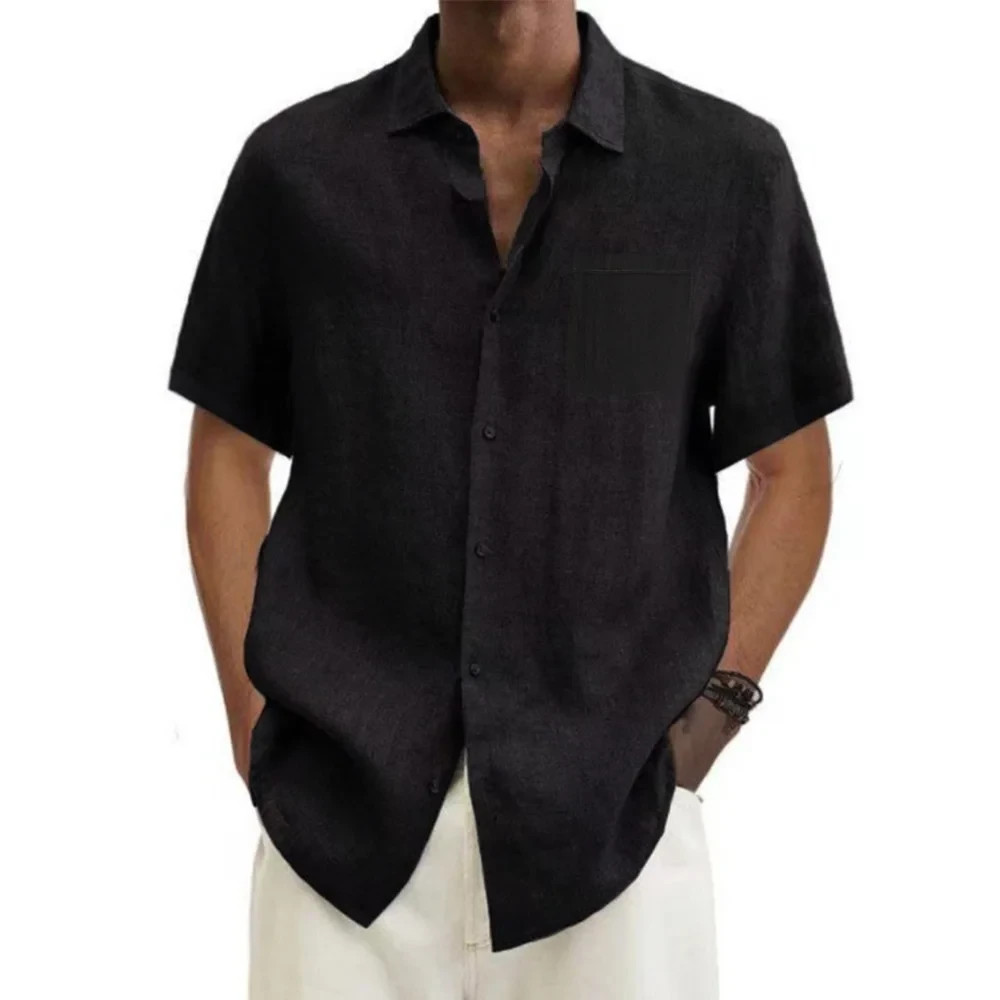 Men’s Cotton Linen Shirt Short Sleeve Casual Beach Summer Button Down Top