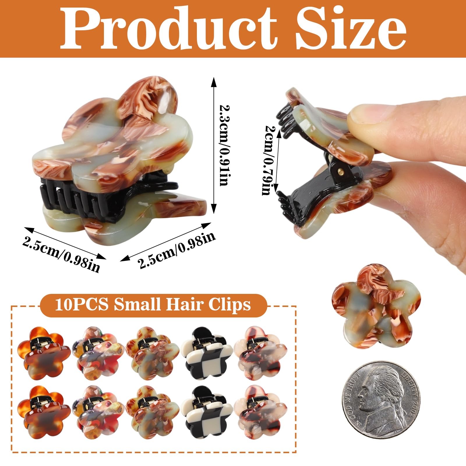 10PCS Small Hair Clips Acetic Acid Flower 1 Count (Pack of 10), Multicolor