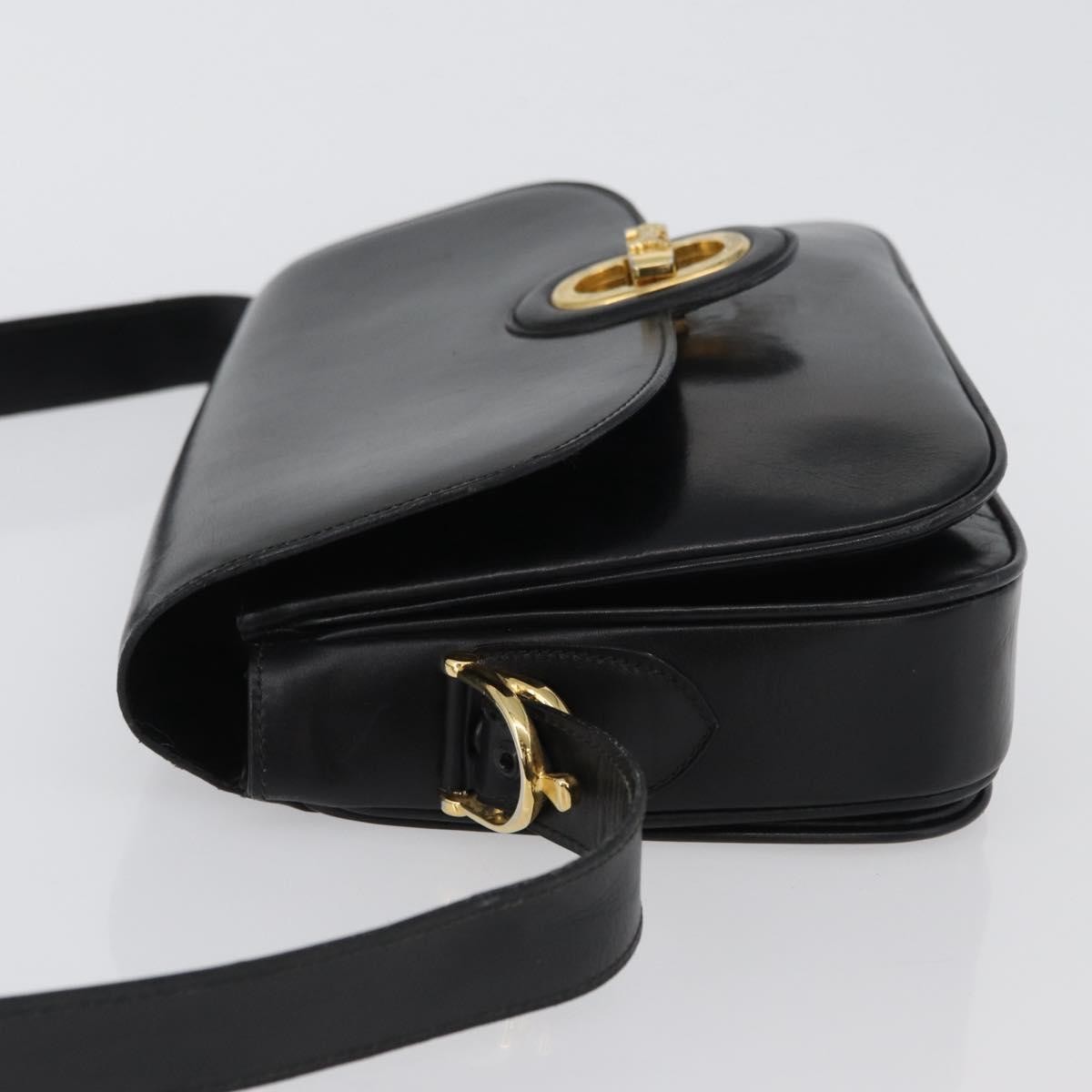 CELINE Horse Carriage Shoulder Bag Leather Black Gold Auth bs33584