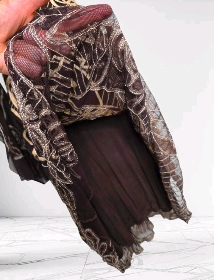 Phase Eight Brown & Cream Tapework Embroidered Occasion Dress + Shawl Size 12