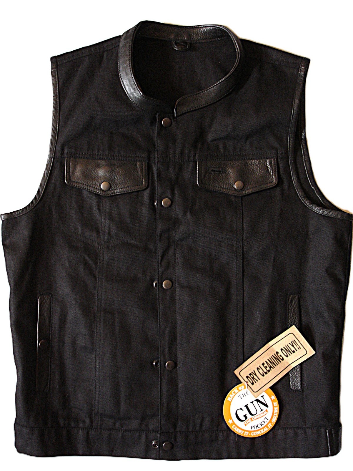 The Gun Pocket dm21689 Men Denim Black Vest Size Medium Conceal Carry NWT