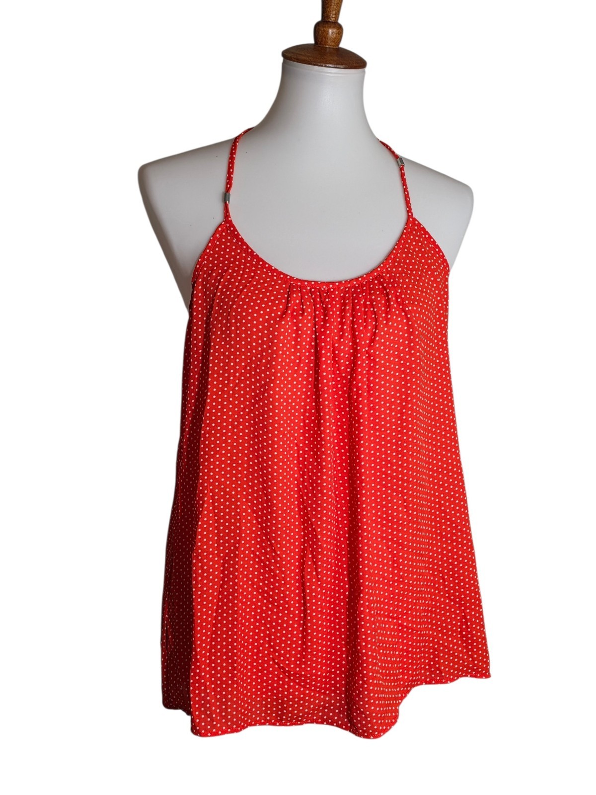 Women’s Red White Polka Dot Spaghetti Strap Tank Top Flowy Sleeveless Blouse
