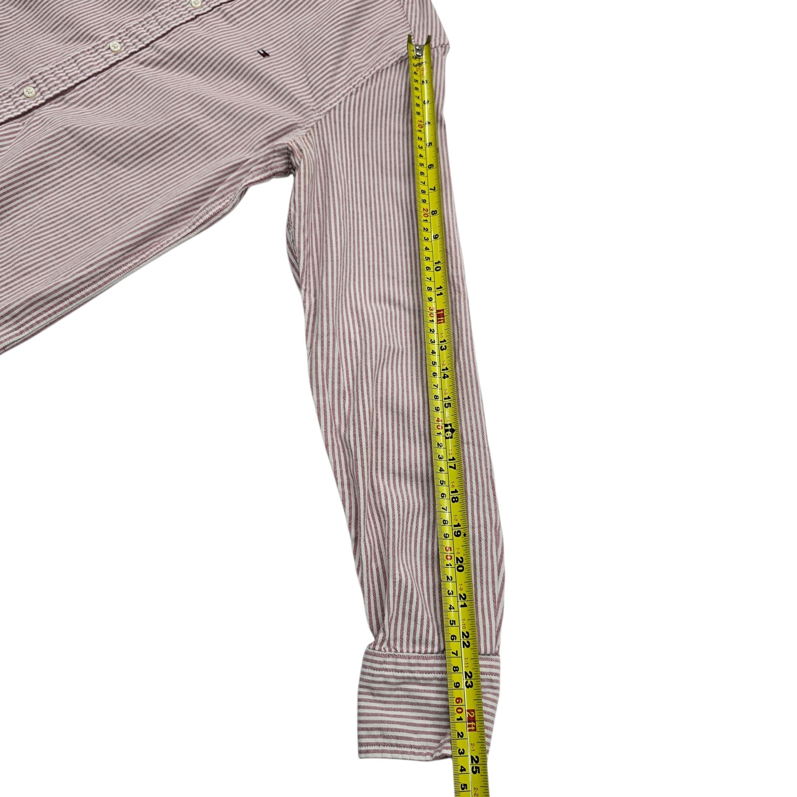 Tommy Hilfiger Mens Red/White/Blue Striped Slim Fit Shirt Size S – Casual