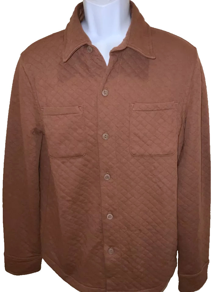 L Goodfellow & Co Quilted Knit Button Down Shirt Jacket Brown Mens LARGE NWT