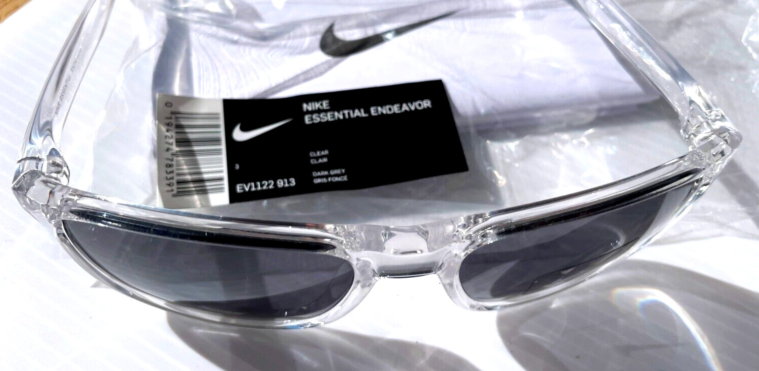 NEW NIKE ESSENTIAL ENDEAVOR Shiny Clear Frame Grey Lens Sunglass EV1122 913