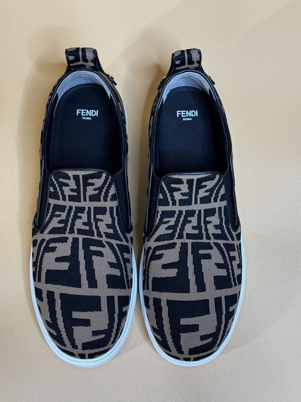 Fendi FF Vertigo Slip On Sneakers Tabacco Nero Brown Black EU 40 US 7 Men’s New