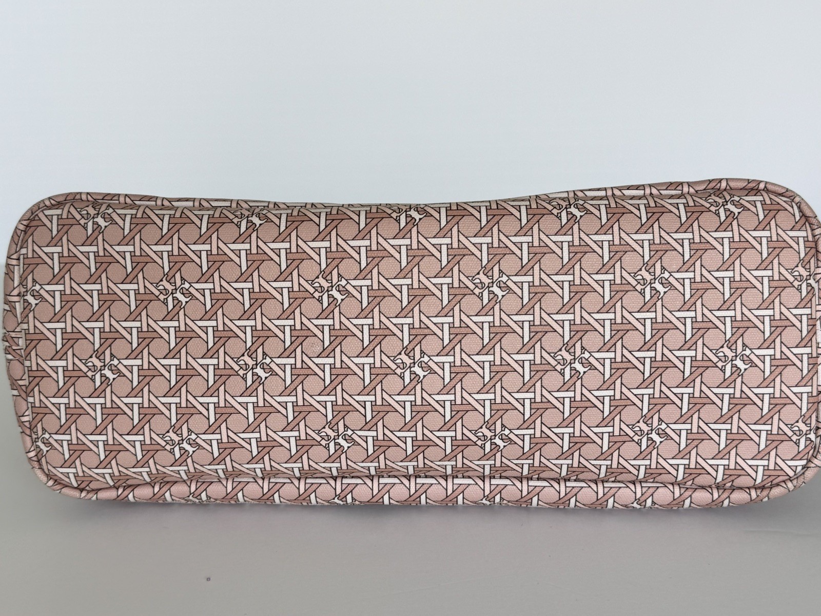 Tory Burch T Monogram Tote Pink Beige Zip Closure & Pouch Gold Hardware
