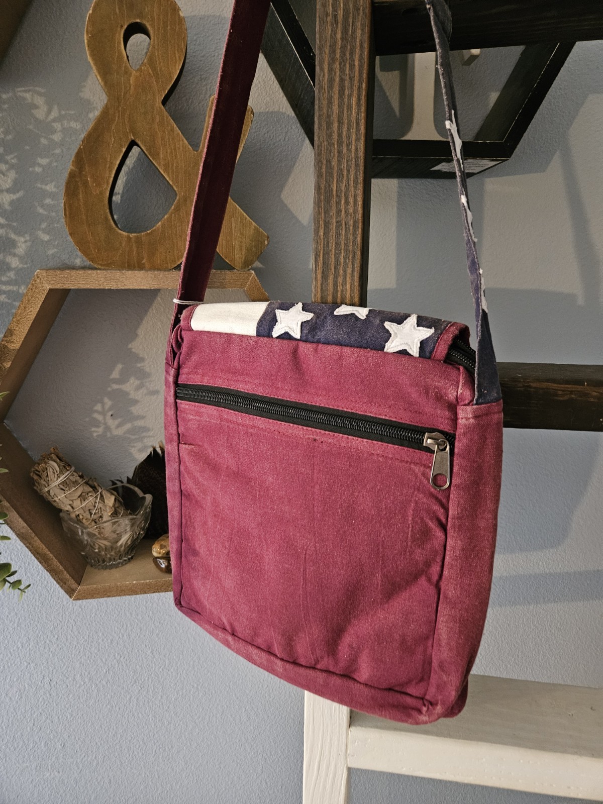Patchwork Boho USA Flag Crossbody Messenger Bag Nepal NWT