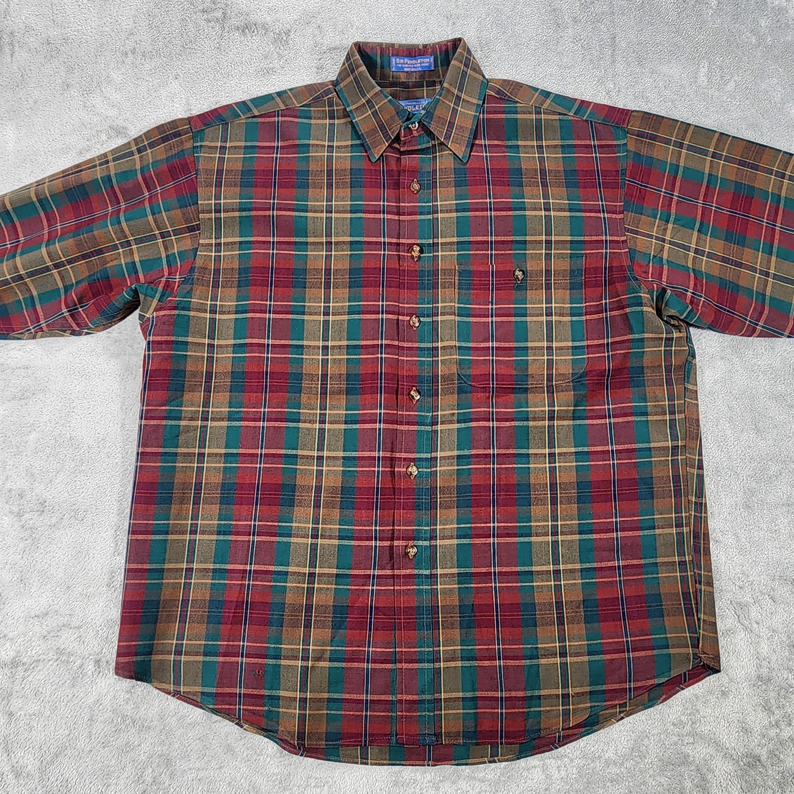 Vintage Pendleton Sir Pendleton Shirt Mens Medium Plaid Wool Made USA 90s