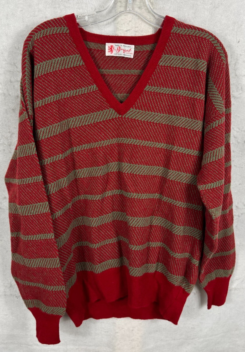 Vintage Bryant of Scotland 100% Lambswool V-Neck Sweater Christmas Men 42 107cm