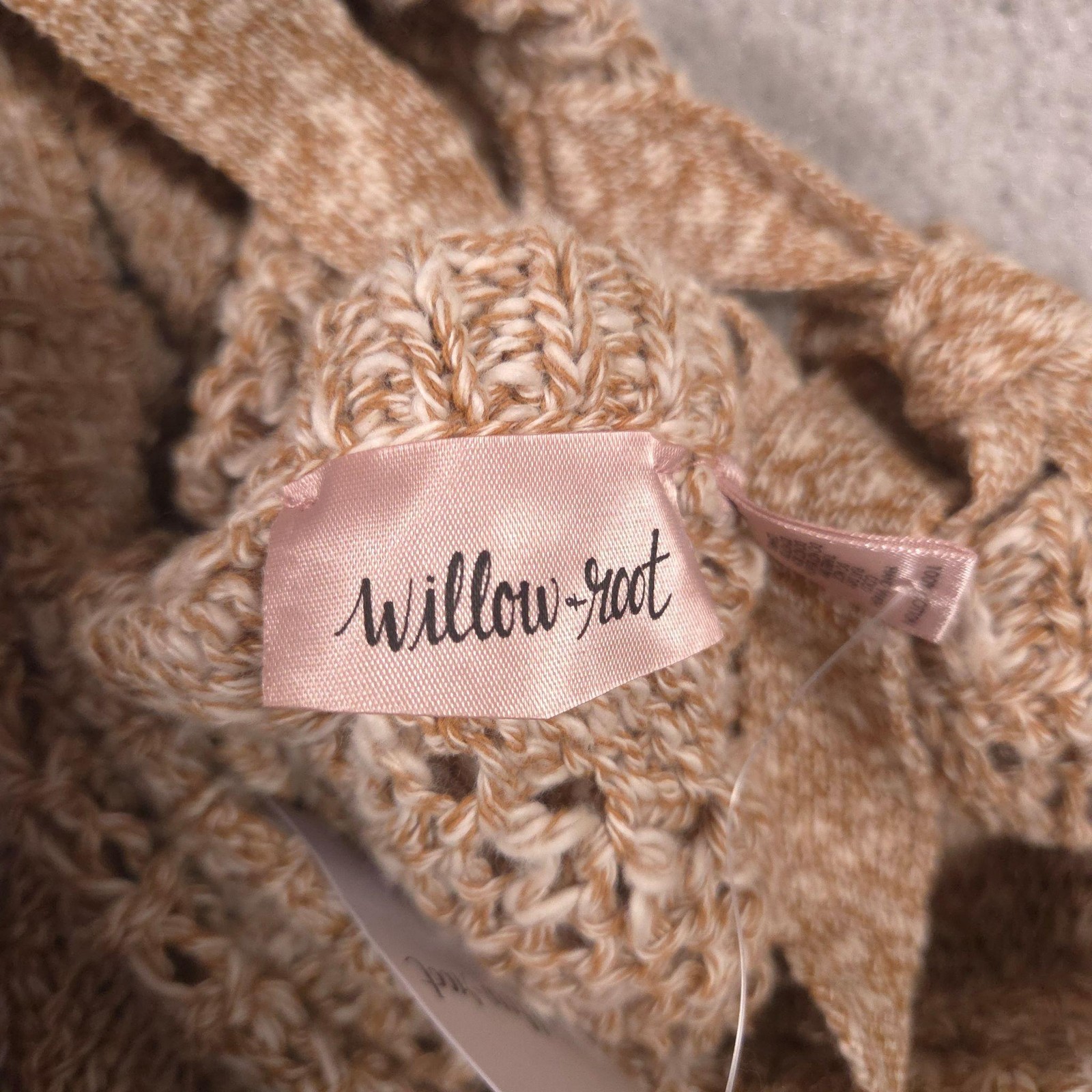 Willow-Root Sweater Womens XL Beige Open Knit Tie Back Pullover Long Sleeve