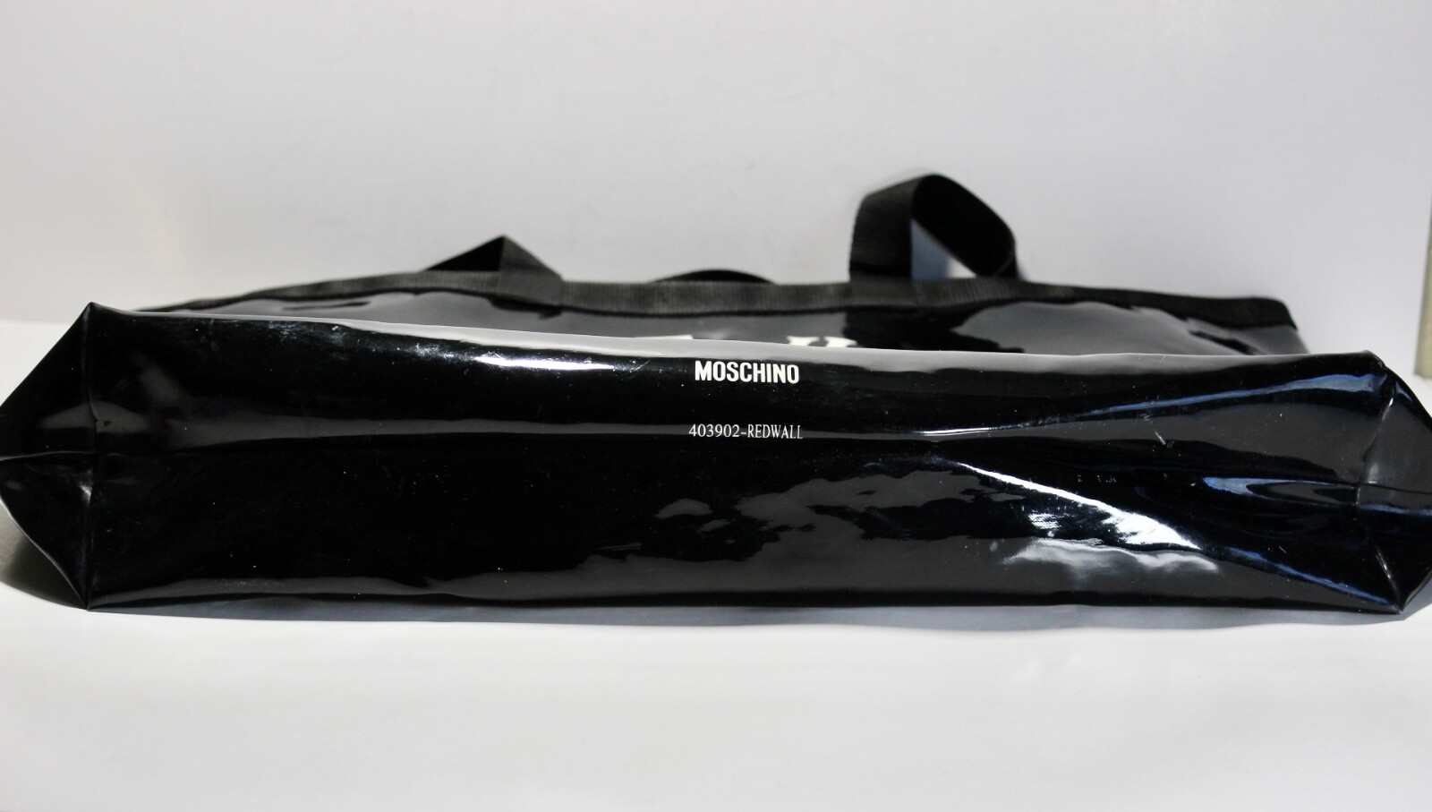 MOSCHINO Redwall Large Black Enamel Tote Bag Hand Bag See Thru Heart Italy