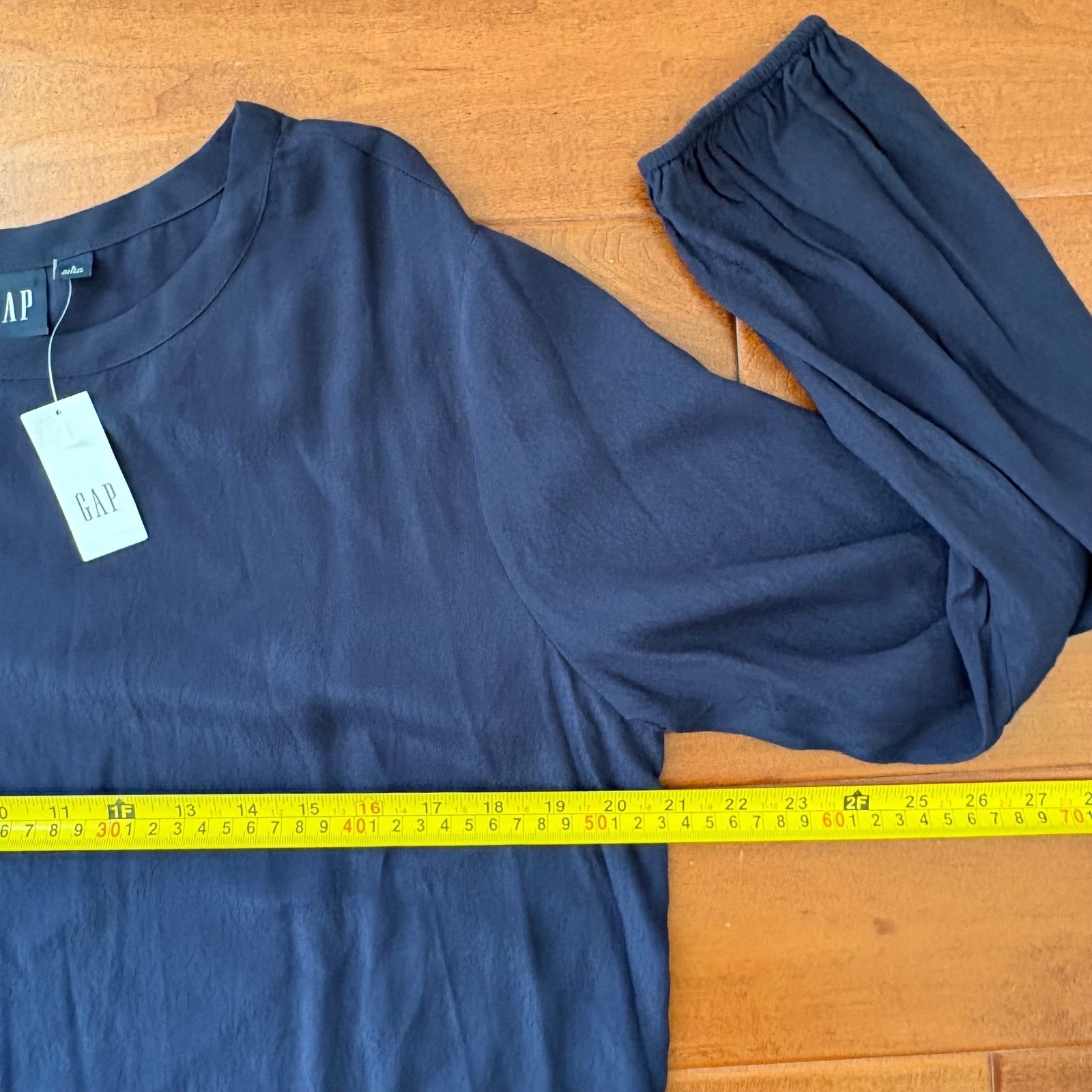 Gap Long Sleeve Flounce Hem Shift Dress Women L Navy