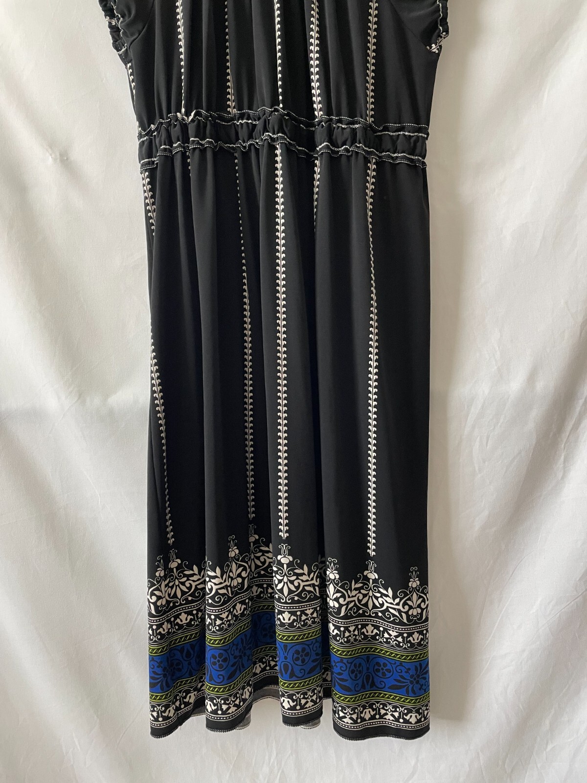 Max Edmon Womens Black Scoop Neck Floral Ethnic Print Fit & Flare Dress Size XL