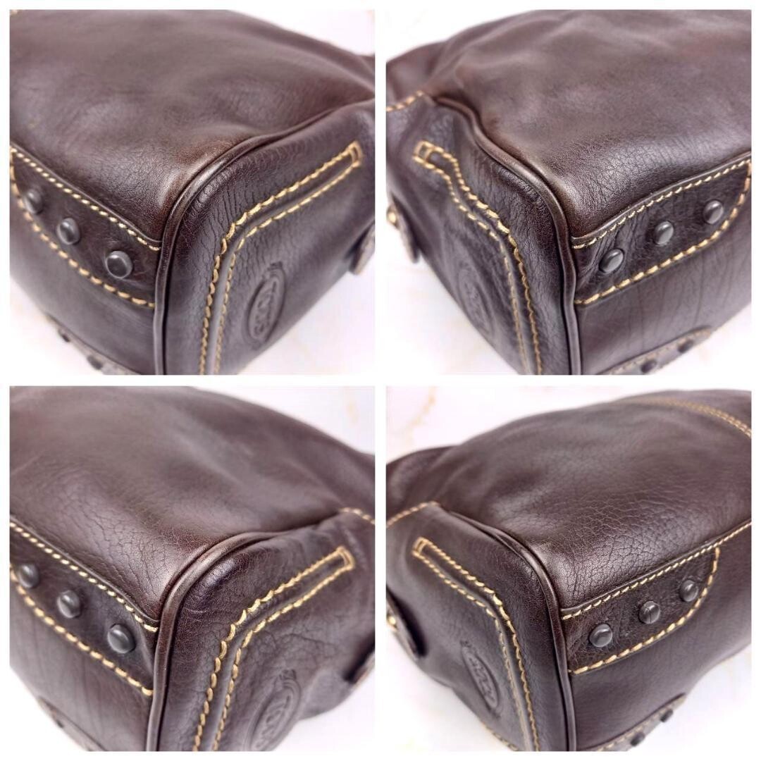TOD’S One Shoulder Leather Bag Dark Brown 30x22cm Gold Hardware Purse Auth