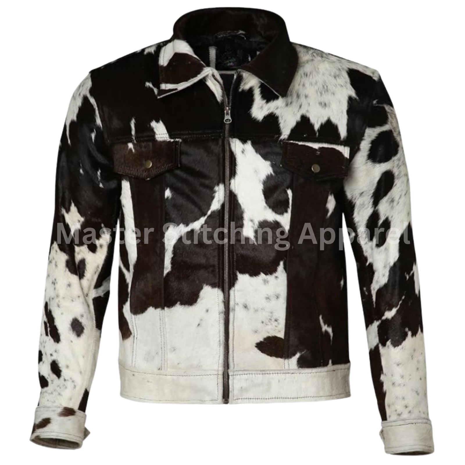 Women’s Retro Style Genuine Cowhide Leather Natural Hair-On Cow Skin Coat S-3XL
