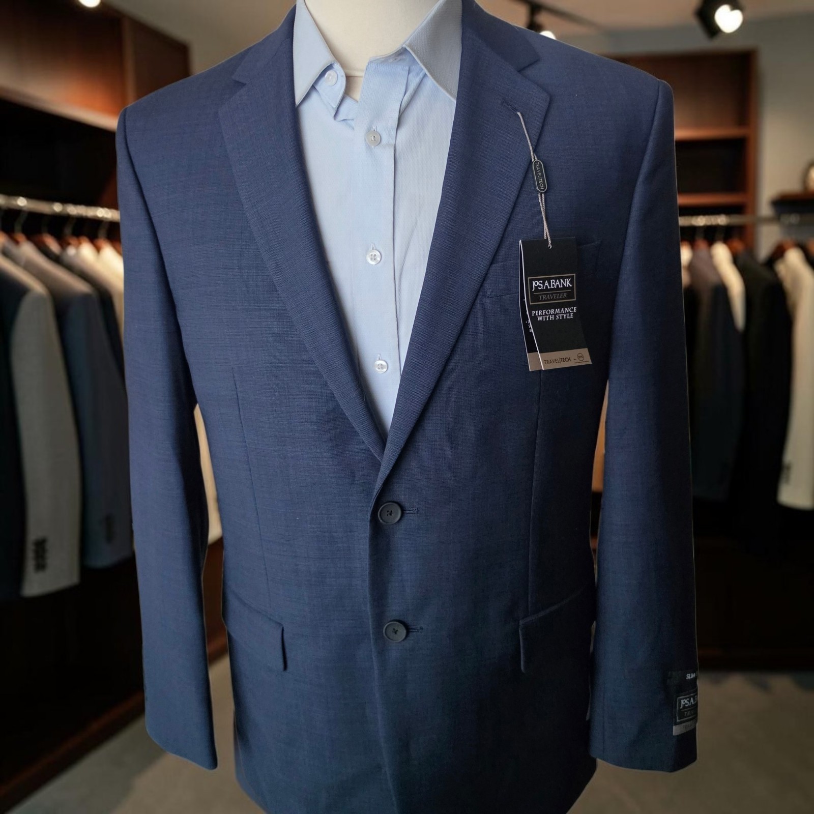 New Jos. A Bank Traveler Blazer 43r Traveltech Dual Vent Blue Nailhead