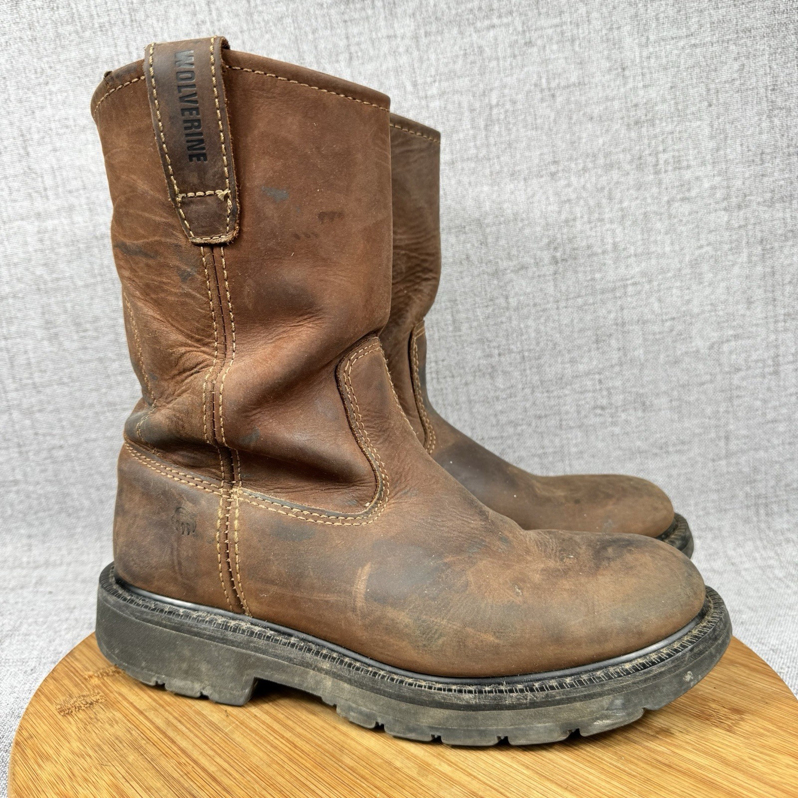Wolverine Wellington Boots Mens 8 M Pull On Brown Leather Work Soft Toe W04727