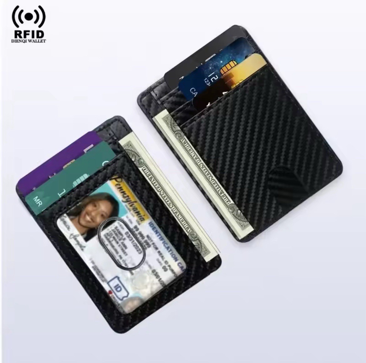 Carbon Fiber RFID Blocking Slim Wallet Credit Card Holder Minimalist Male Wallet