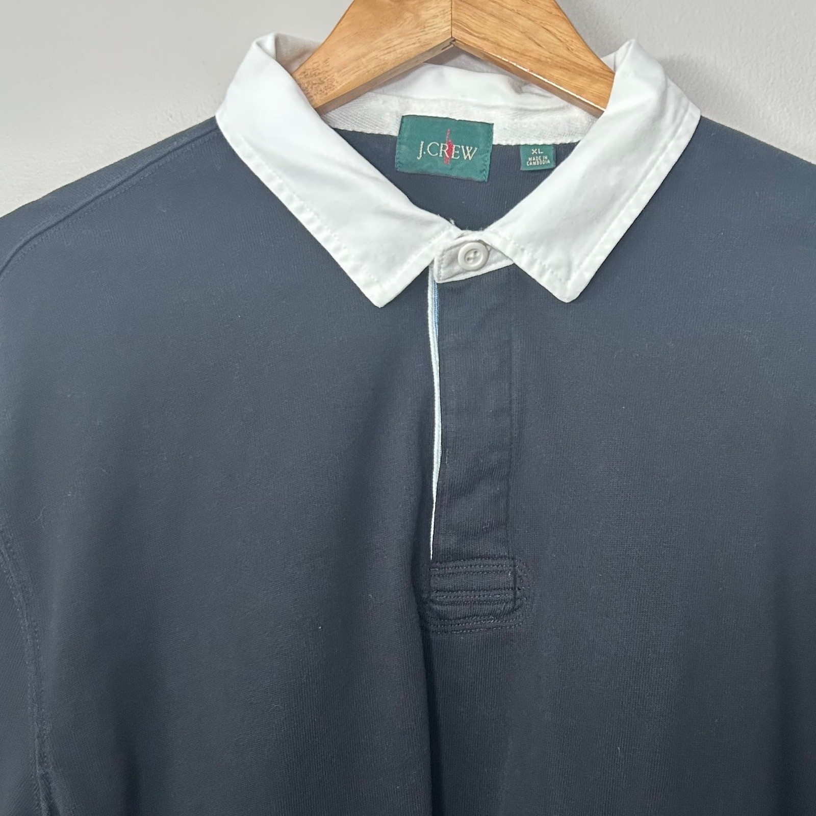 J.Crew Rugby Shirt Men XL Black White Oarsman Long Sleeve Elbow Patches Vented