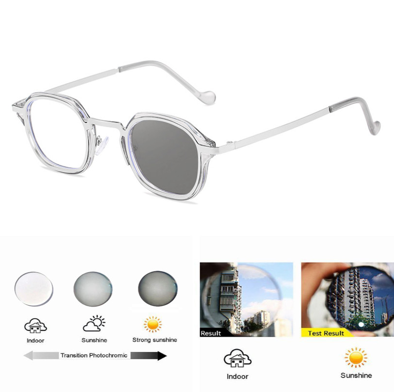 Men Metal Square Photochromic Reading Glasses Full Frame Business Sunglasses New