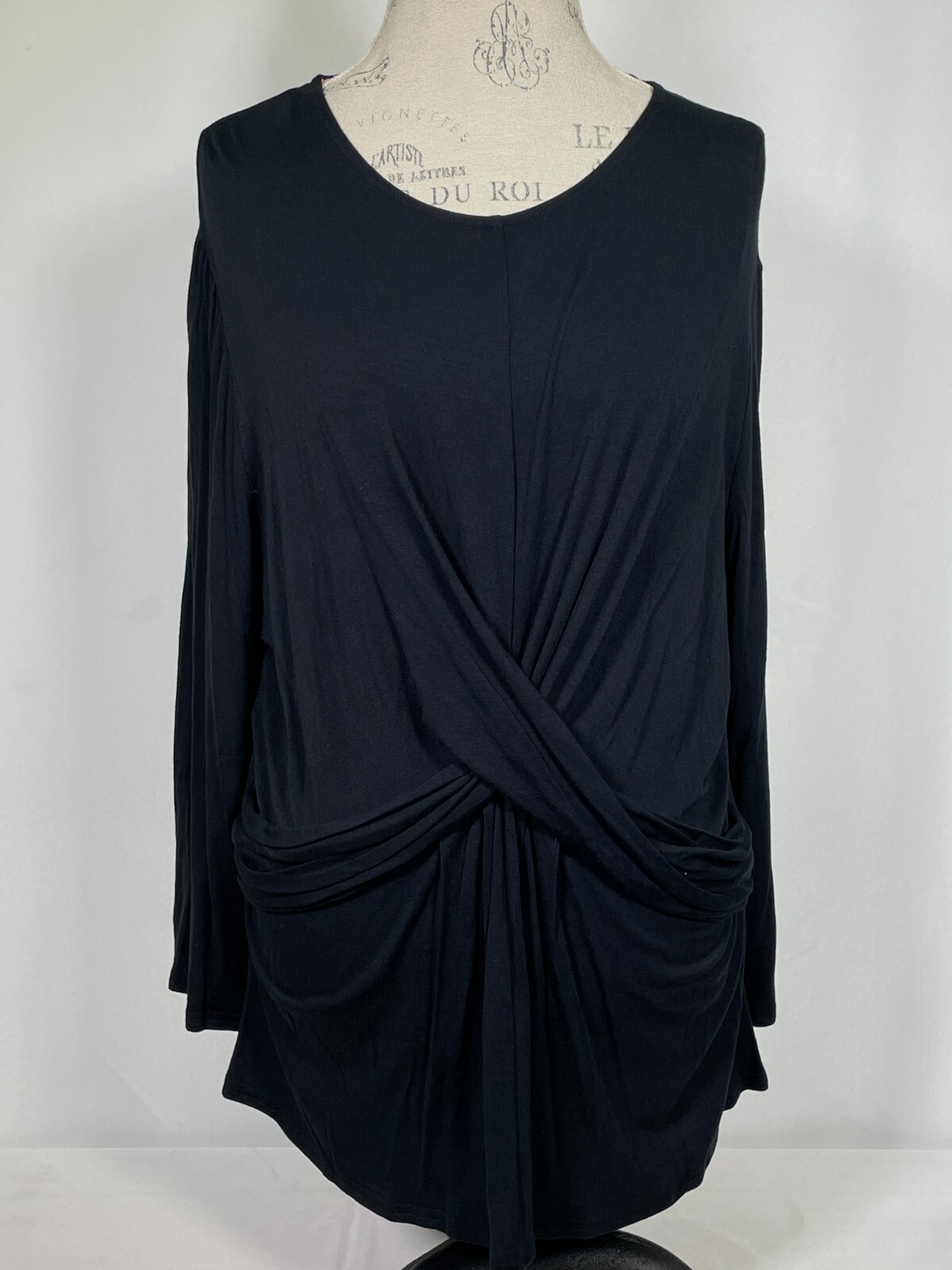 Juicy Couture 3/4 Sleeve Cross Front Pitch Black Top Women’s XXL NWT