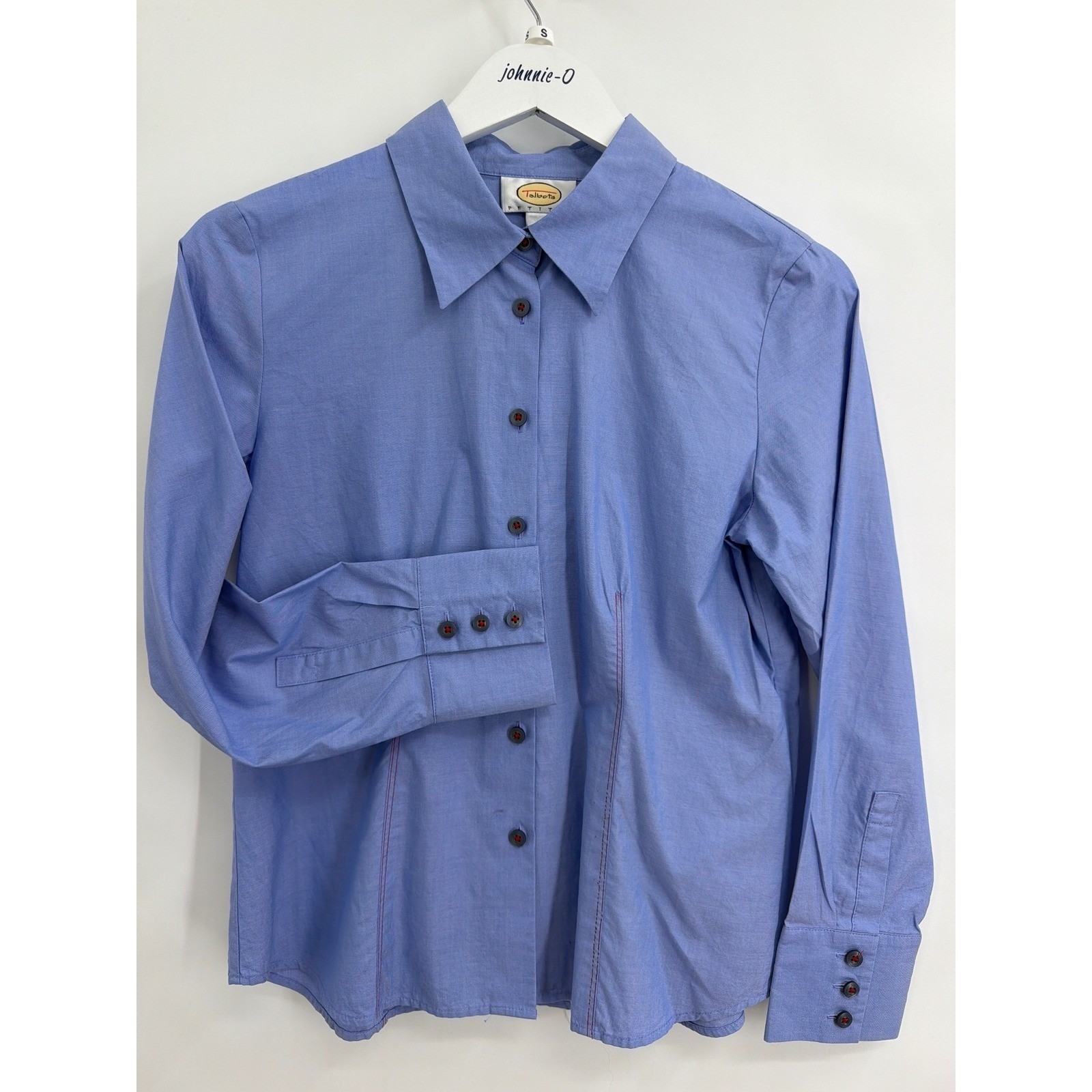 Talbots Petites Blue Cotton Button Down Shirt Long Sleeve Red Stitching Size 8P