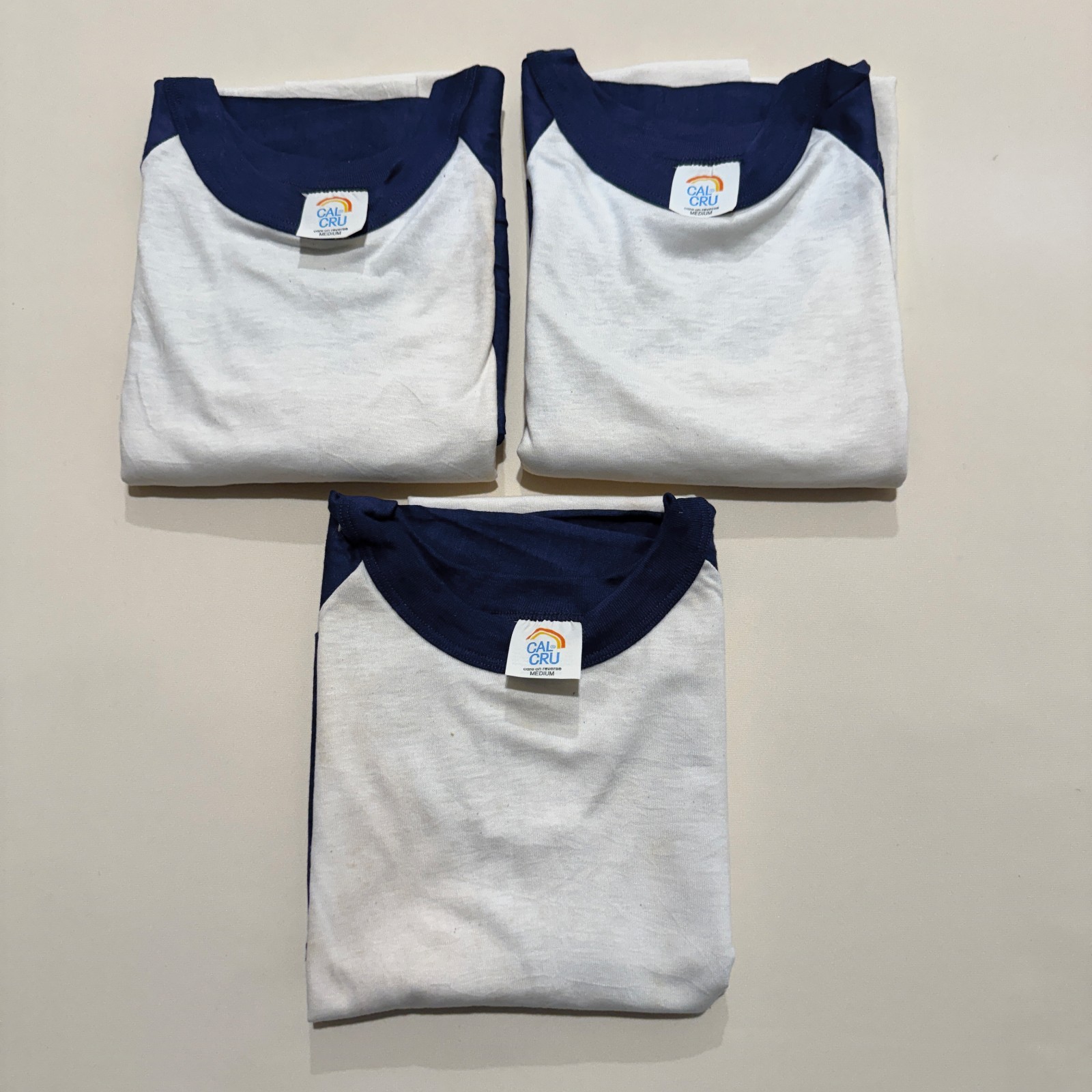 Vintage Cal Cru Adult M Navy/white Lot (3) Baseball T-shirts 50/50 Blanks NOS