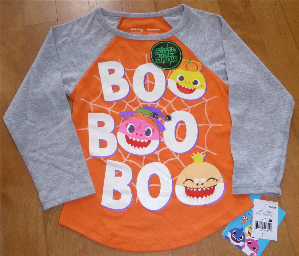 Toddler Girls Boy BABY SHARK Halloween Boo! Boo! Boo! T-Shirt Size 2T Glows NWT