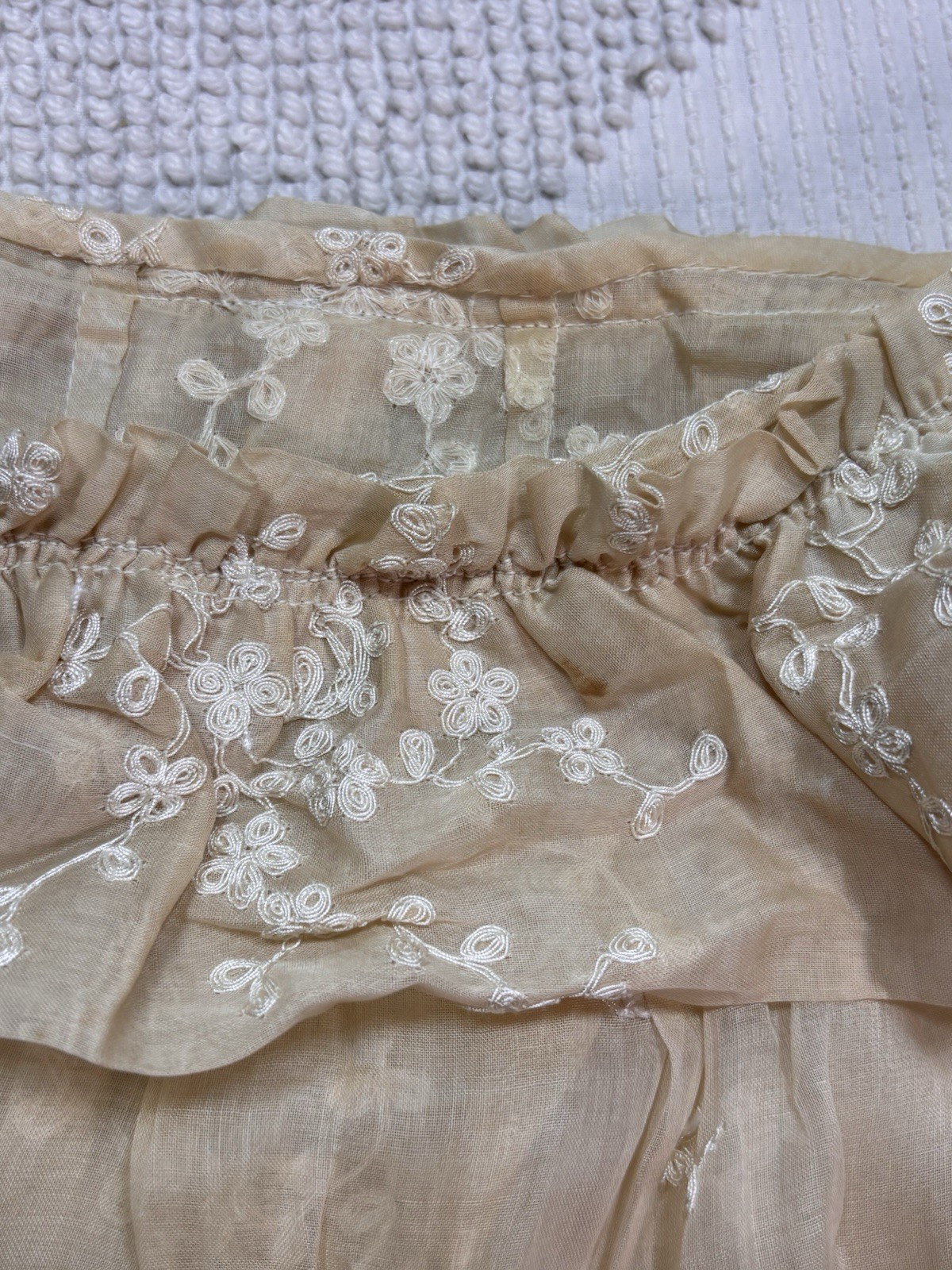 Post 1930s Sheer Organdy Party Dress Formal Embroidered Tea Gown Talon Side Zip