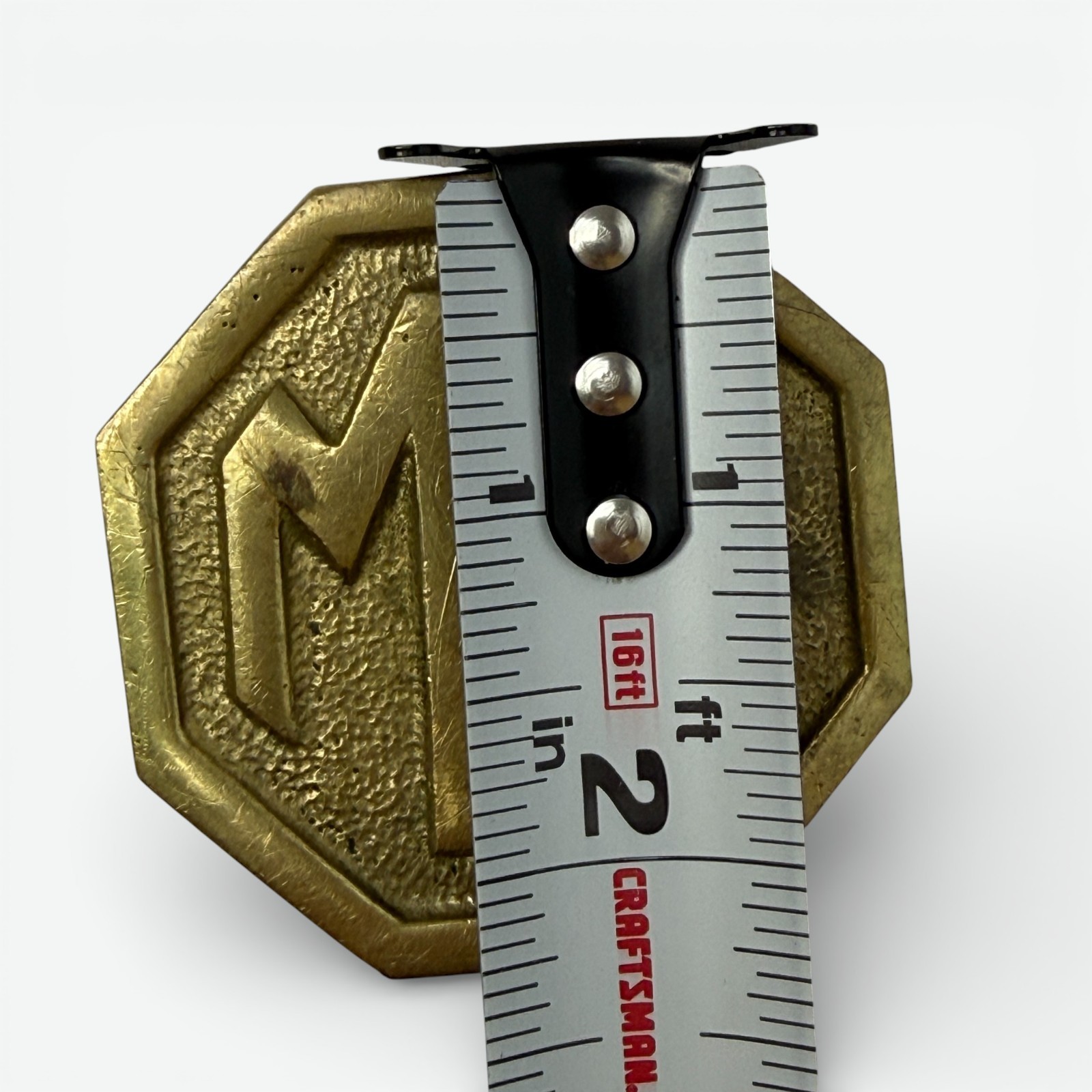 Vintage MG Car Logo Belt Buckle Solid Brass Taiwan ROC 1970s 1980s 2.25 in