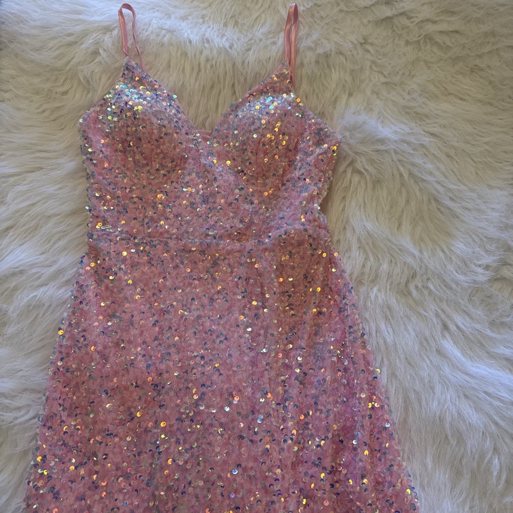 B. Smart Pink Sequin Maxi Sweetheart Spaghetti Straps Zip Back Juniors 7/8