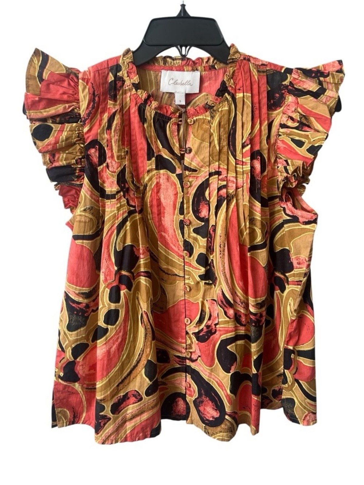 NWT Cleobella Maritza Blouse Small Osaria Print Organic Cotton Ruffle Flutter